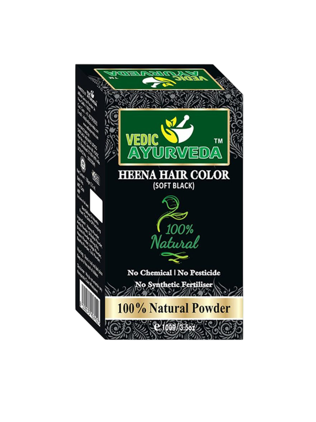 VEDICAYURVEDA Henna Chemical Free Hair Color - 100 g - Soft Black