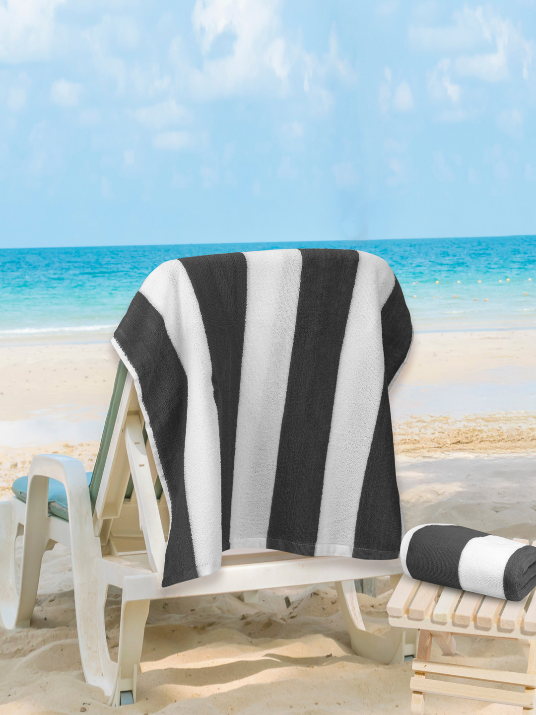 MAXNAP Sleep Support Cabana Grey & White Striped 2 Pieces 200 GSM Towel Set