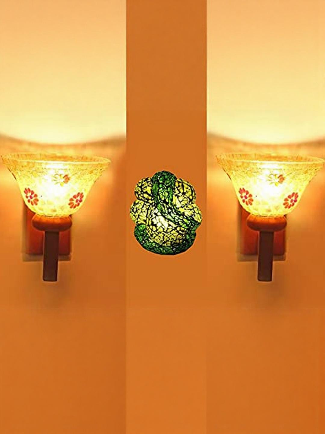 Somil Indore Mosaic Decorative Lamp Combo of Matching Wall Lamp & Blessing God Ganesh Wall Lamp, Multi Compatible with LED, Size: 18.5 X 18.5 X 22.5 Cm, Pack of 3.