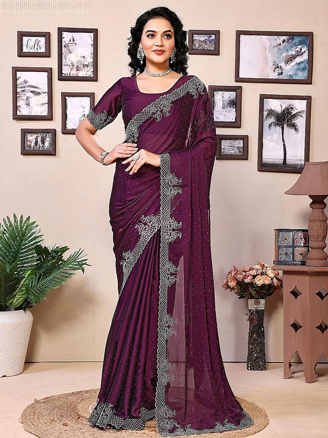 SHYAMLATA Embellished Beads and Stones Tissue Heavy Work Saree