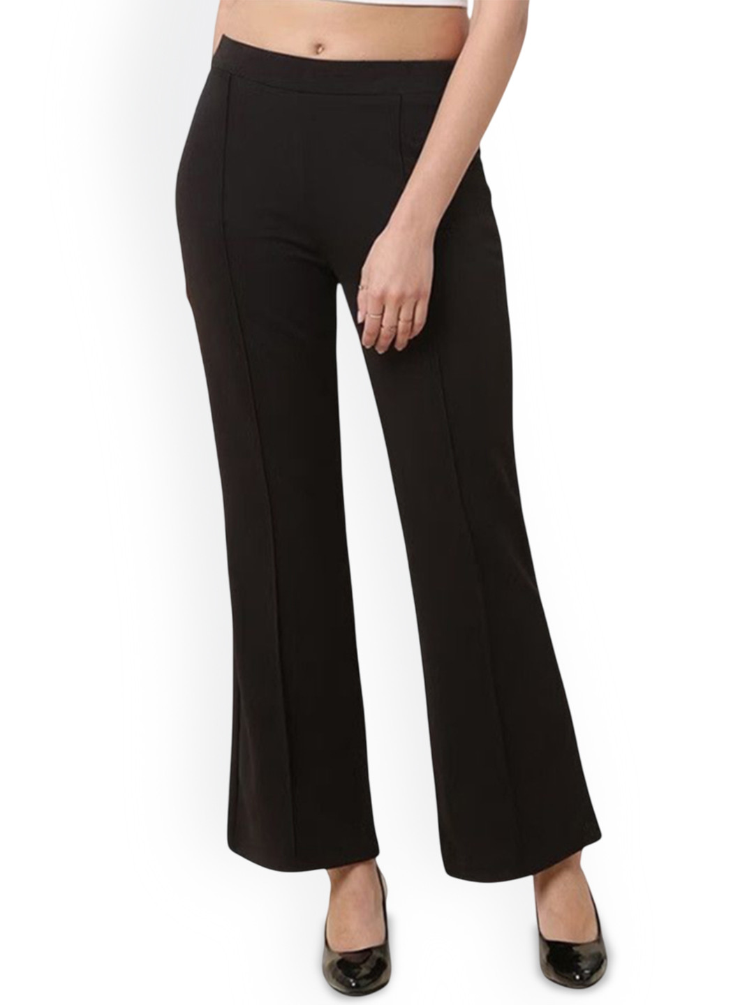 SRISARAS Women Bootcut Cotton Mid-Rise Trousers