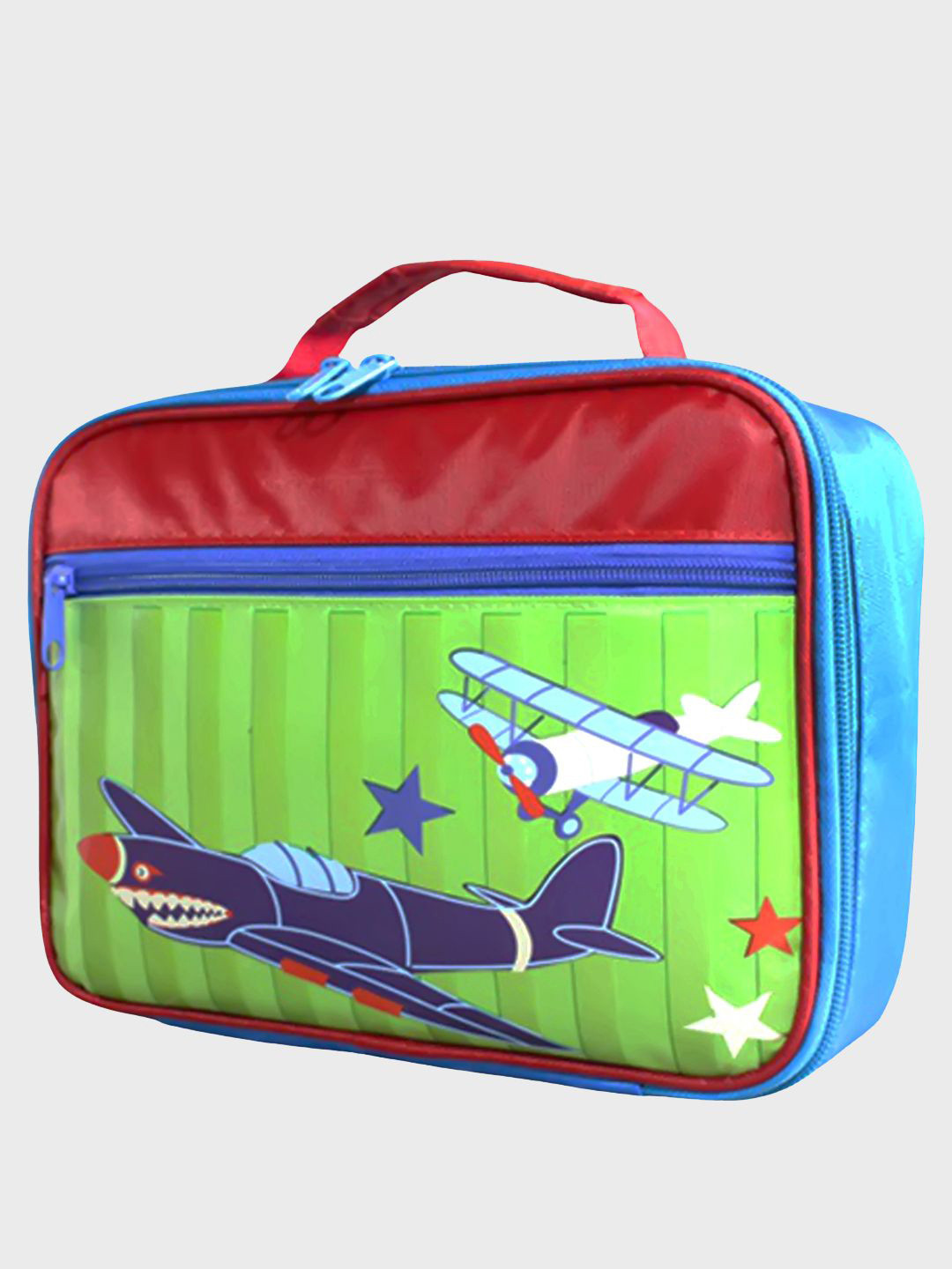 Little Surprise Box LLP Kids Blue & Green Fighter Plane theme Compartment Lunch Bag