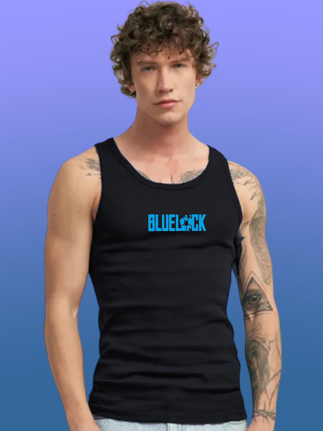 Uniplanet store Printed Scoop Neck Gym Vest UVM-LG-BLUELOCK-BLK-S