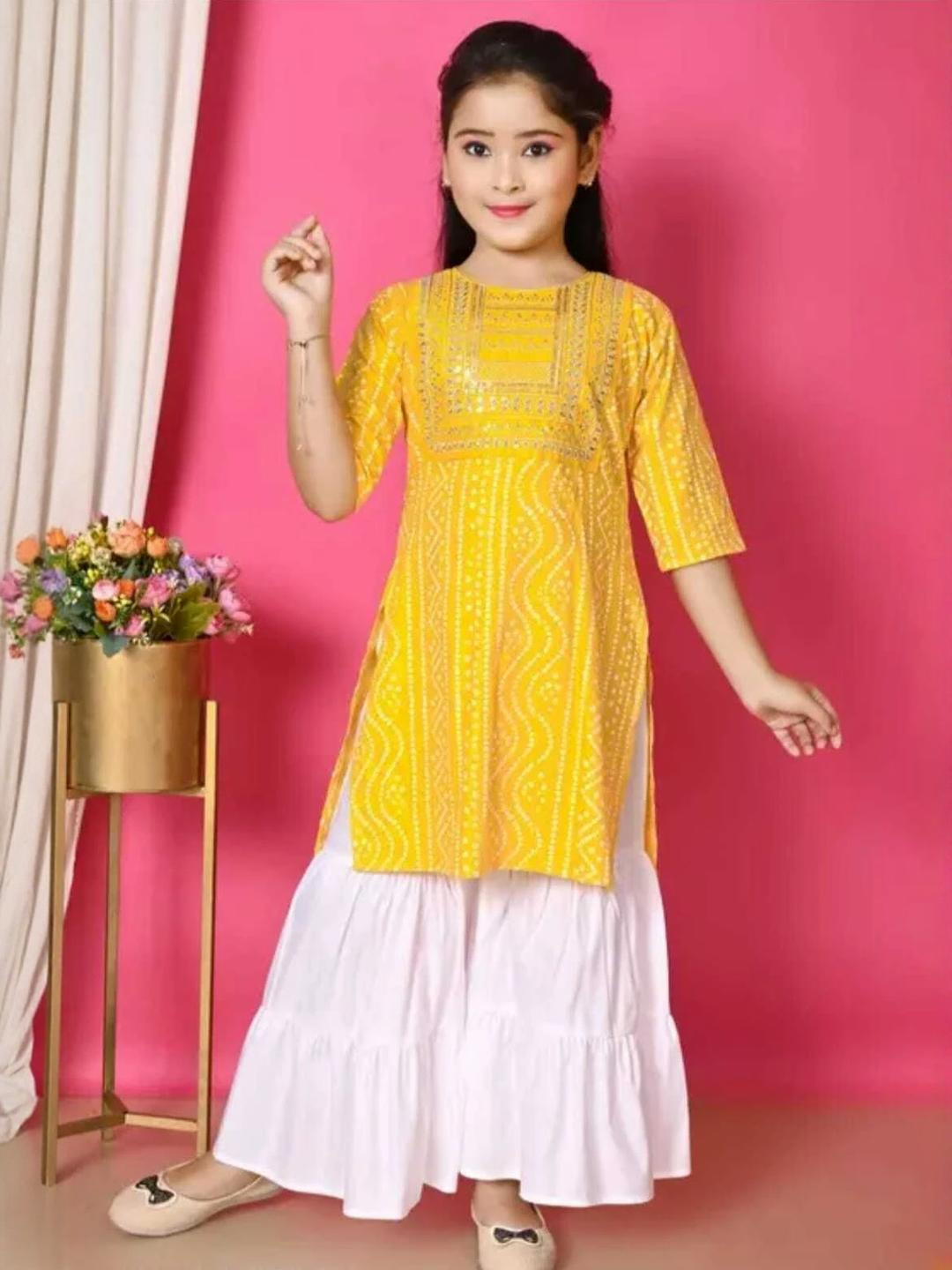 N FASHION AFIYA Yellow  Cotton Blend Clothing Set