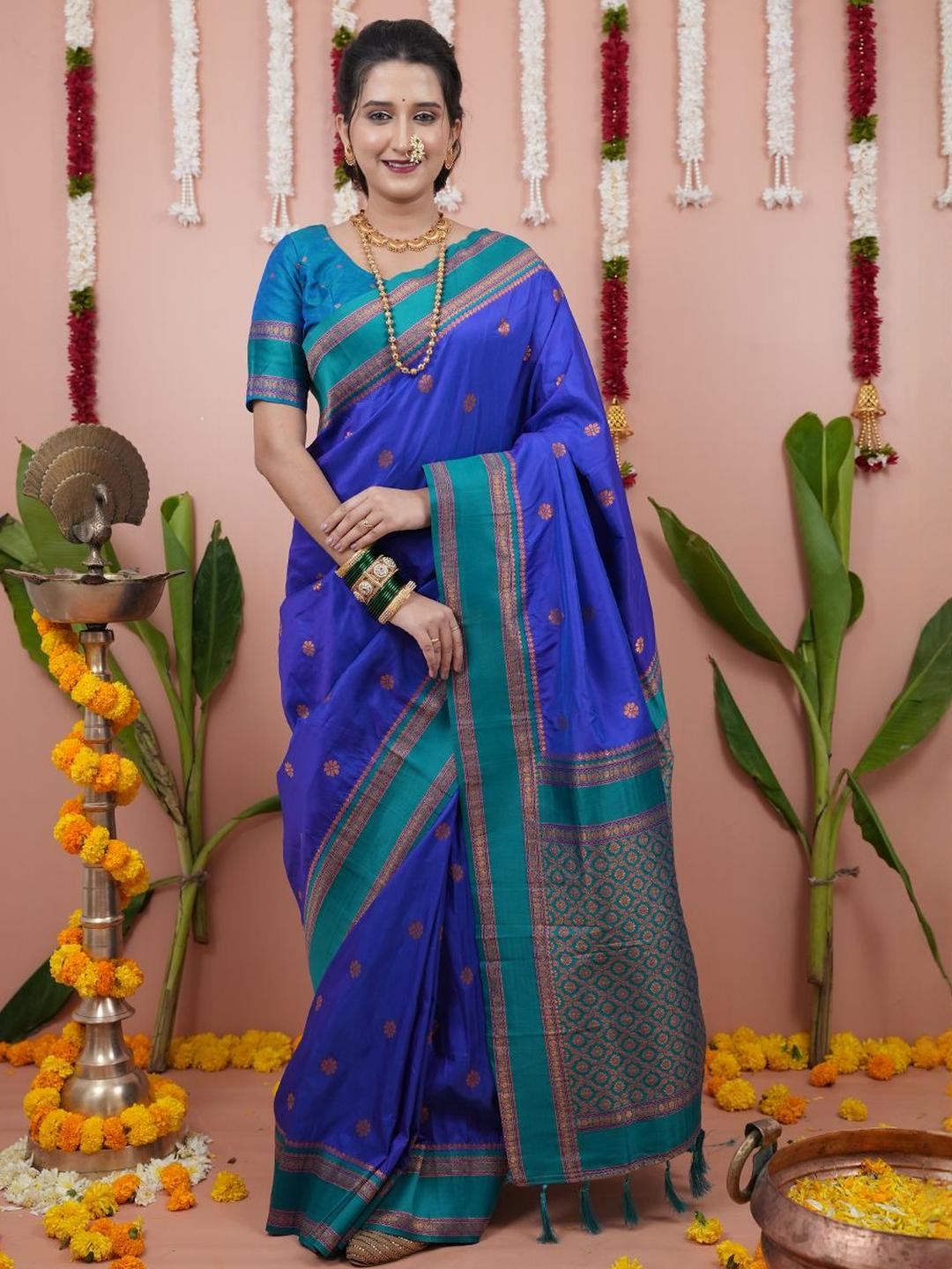 all about you Ethnic Motifs Zari Silk Blend Narayan Peth Saree