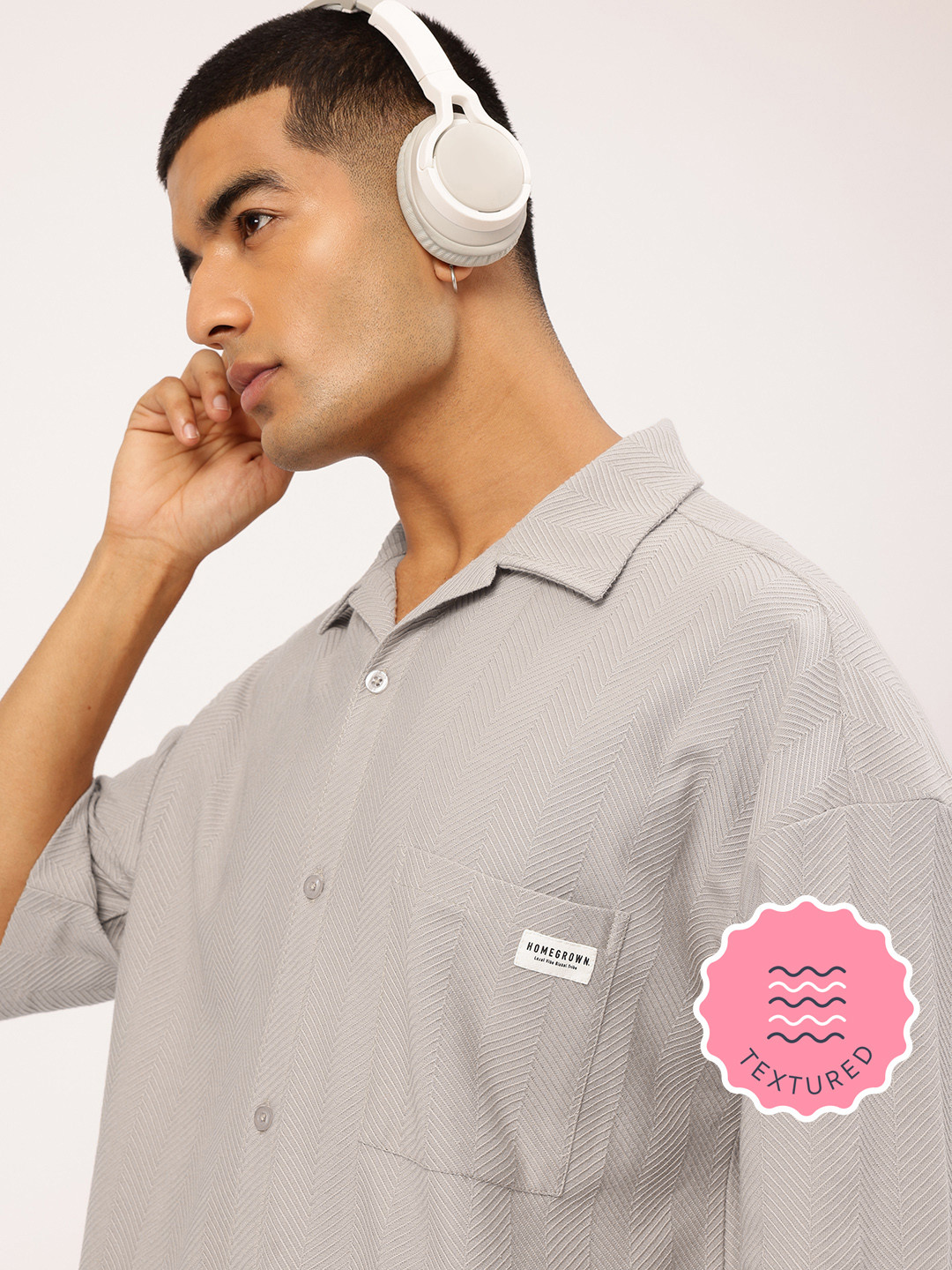 Kook N Keech Knitted Textured Camp Collar Relaxed Fit Shirt