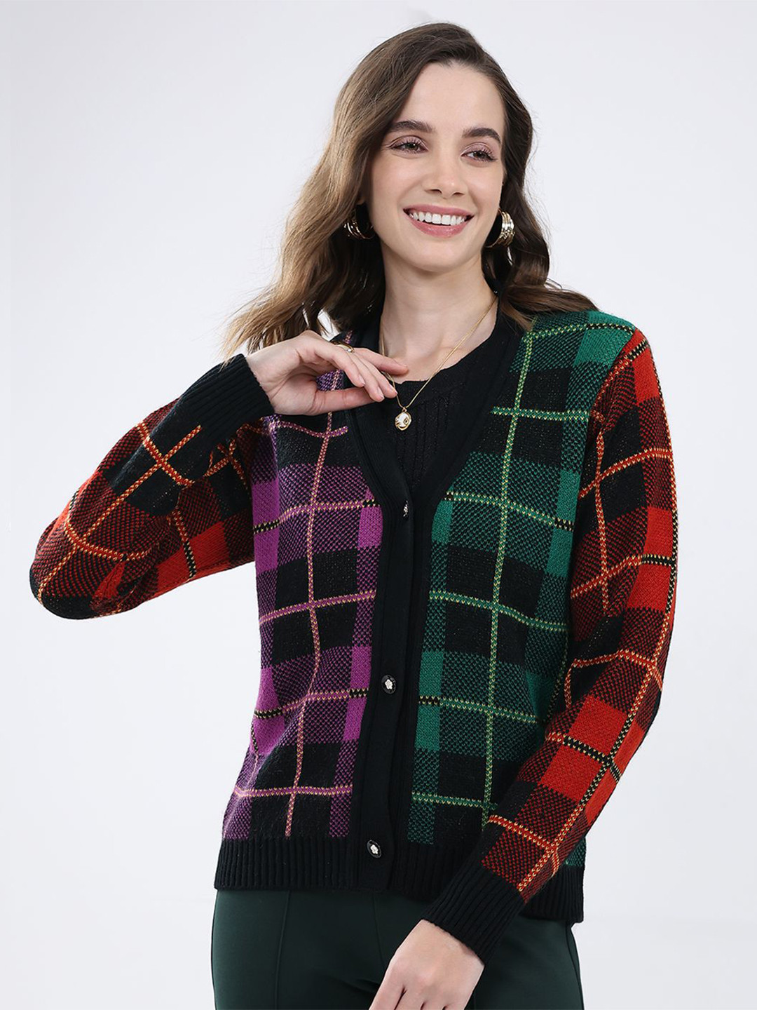 Monte Carlo Women Checked Woollen Cardigan