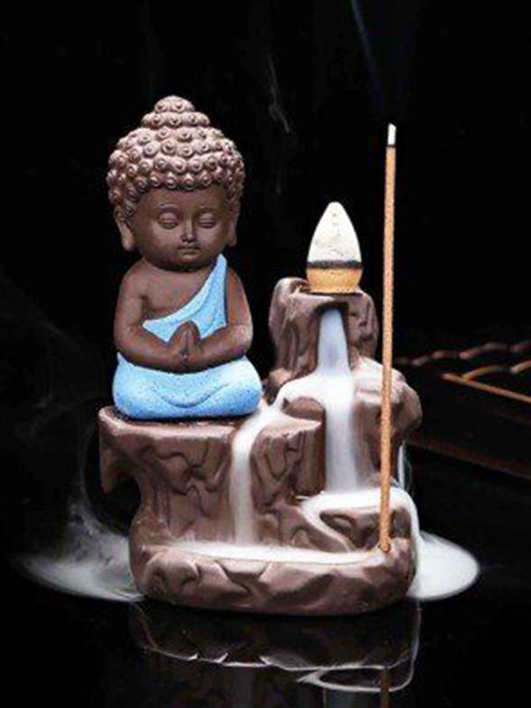 CRAFTAM Black & Blue Buddha Smoke Backflow Fountain With 1 Scented Cone