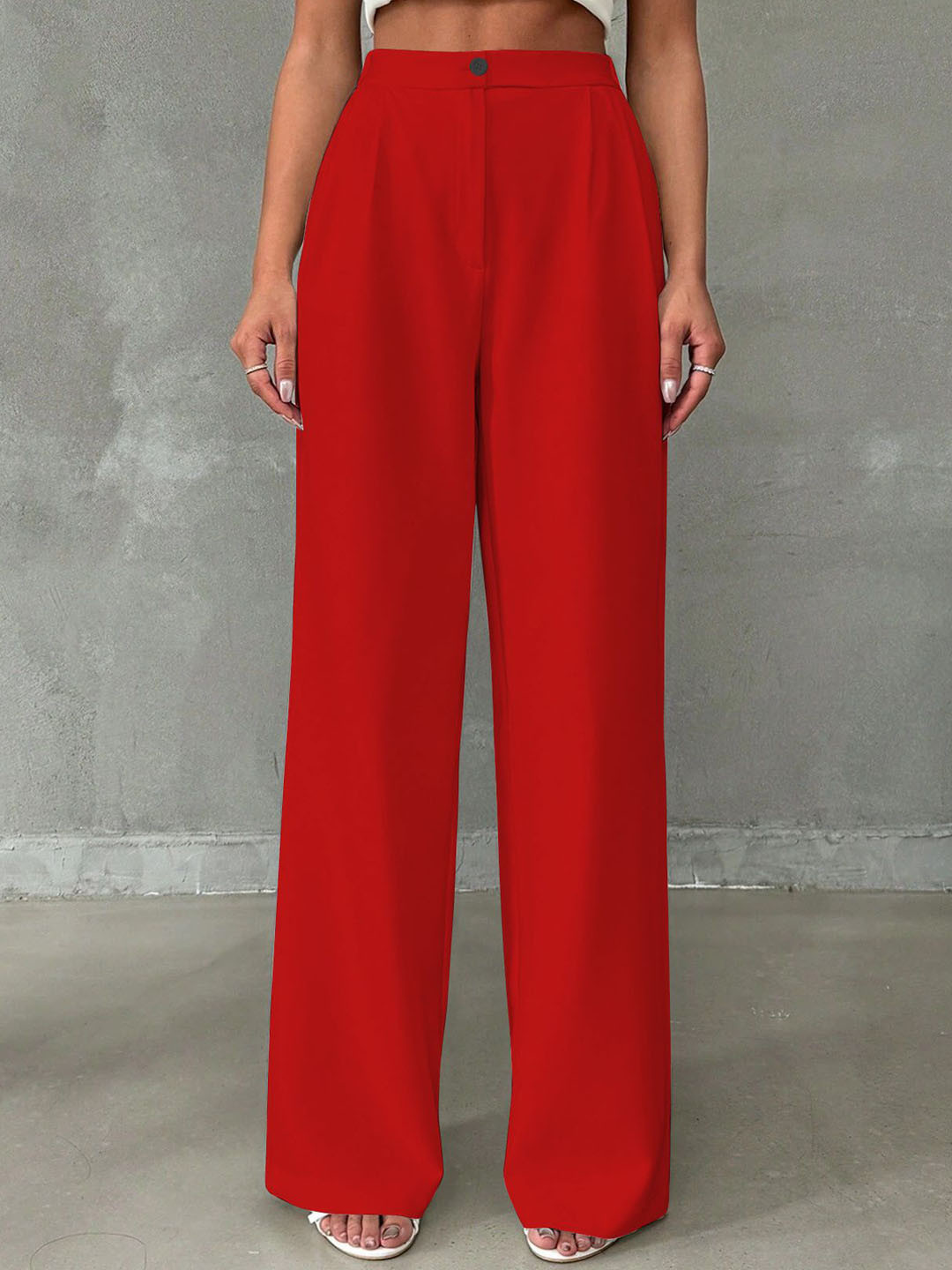 BAESD Women Relaxed Straight Leg Non-Iron High-Rise Trousers