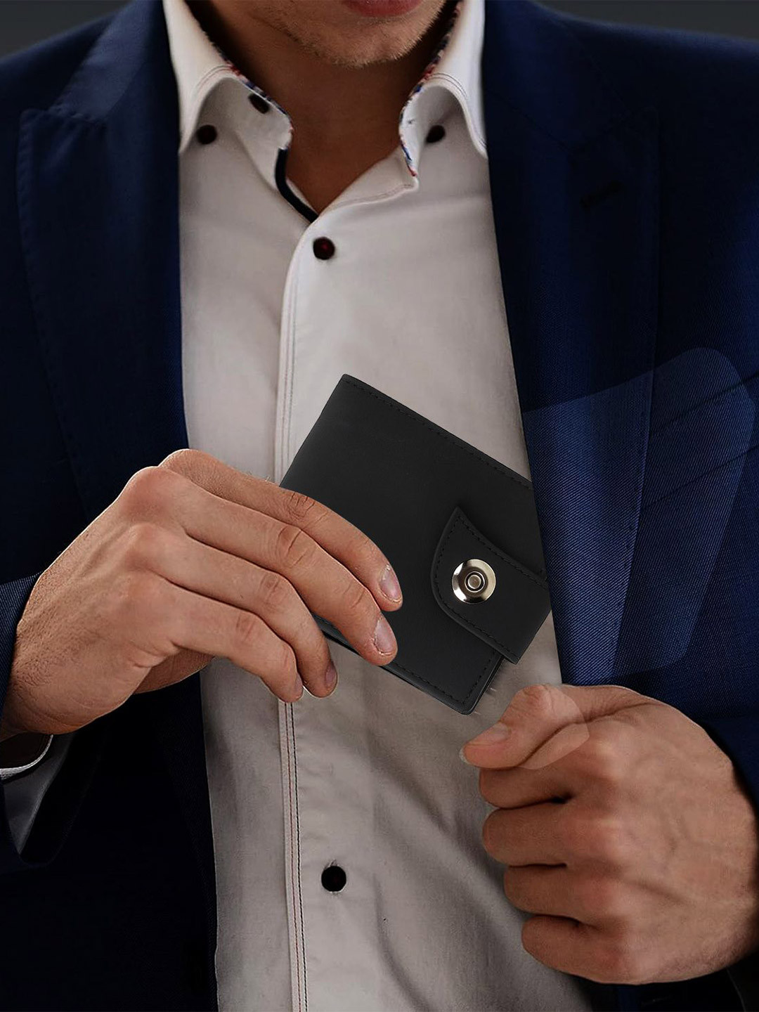 CIMONI Men Button RFID Two Fold Wallet