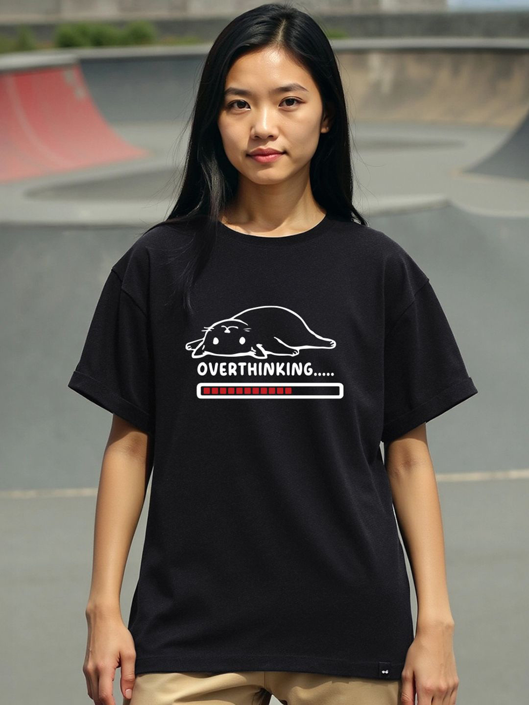 Bewakoof Women Black Over Thinking Graphic Printed Boyfriend T-shirt