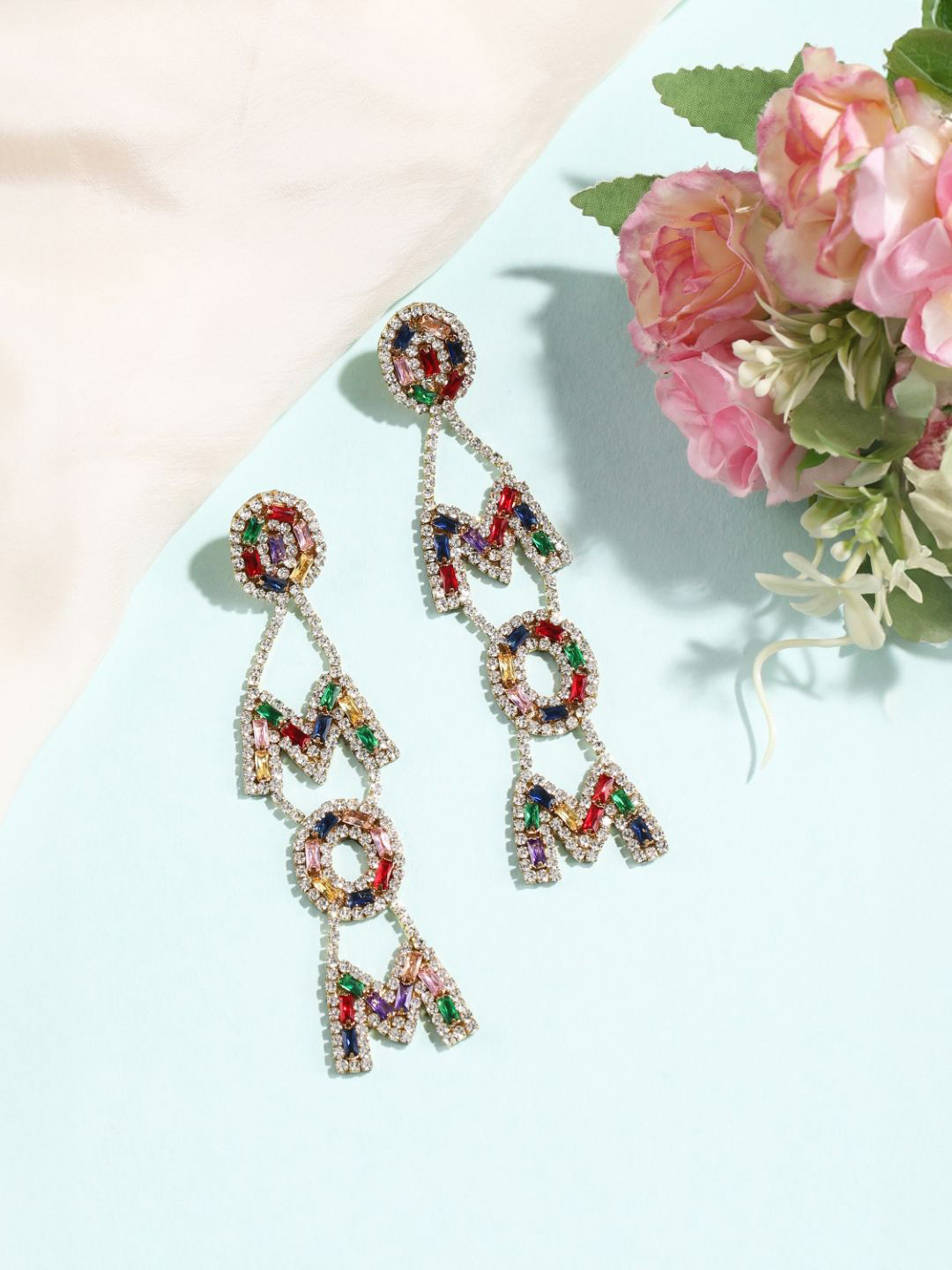 StyleCast Gold-Plated Rhinestone Studded Oval Shaped Drops Earrings