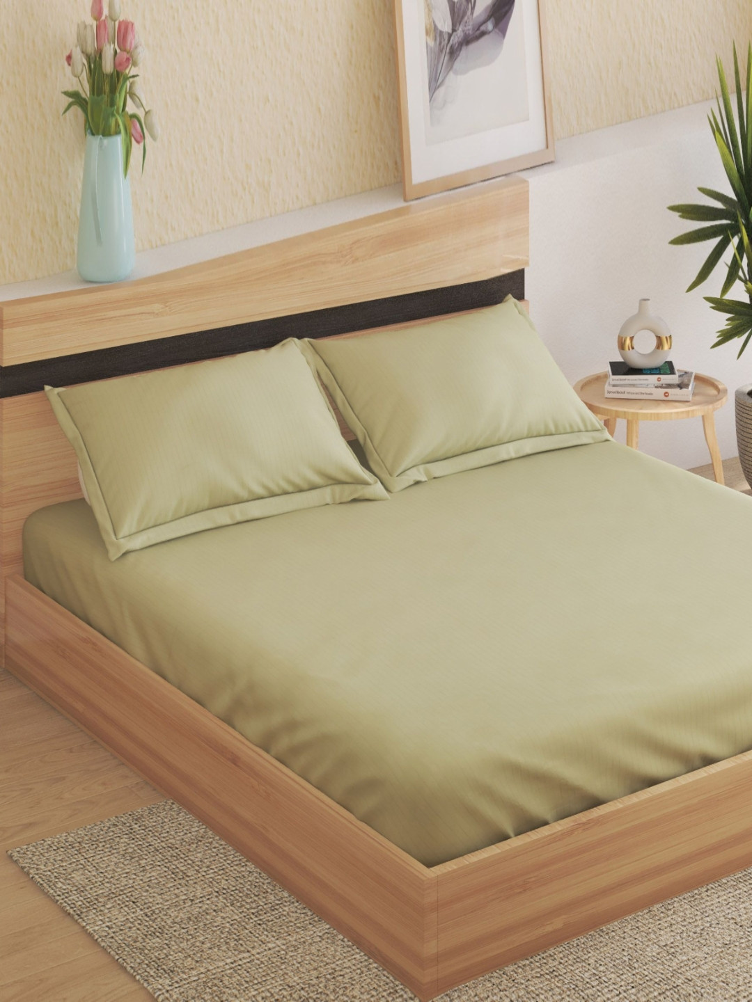Home Centre Green Cotton 210 TC King Bedsheet Sets - 2.74 m x 2.74 m