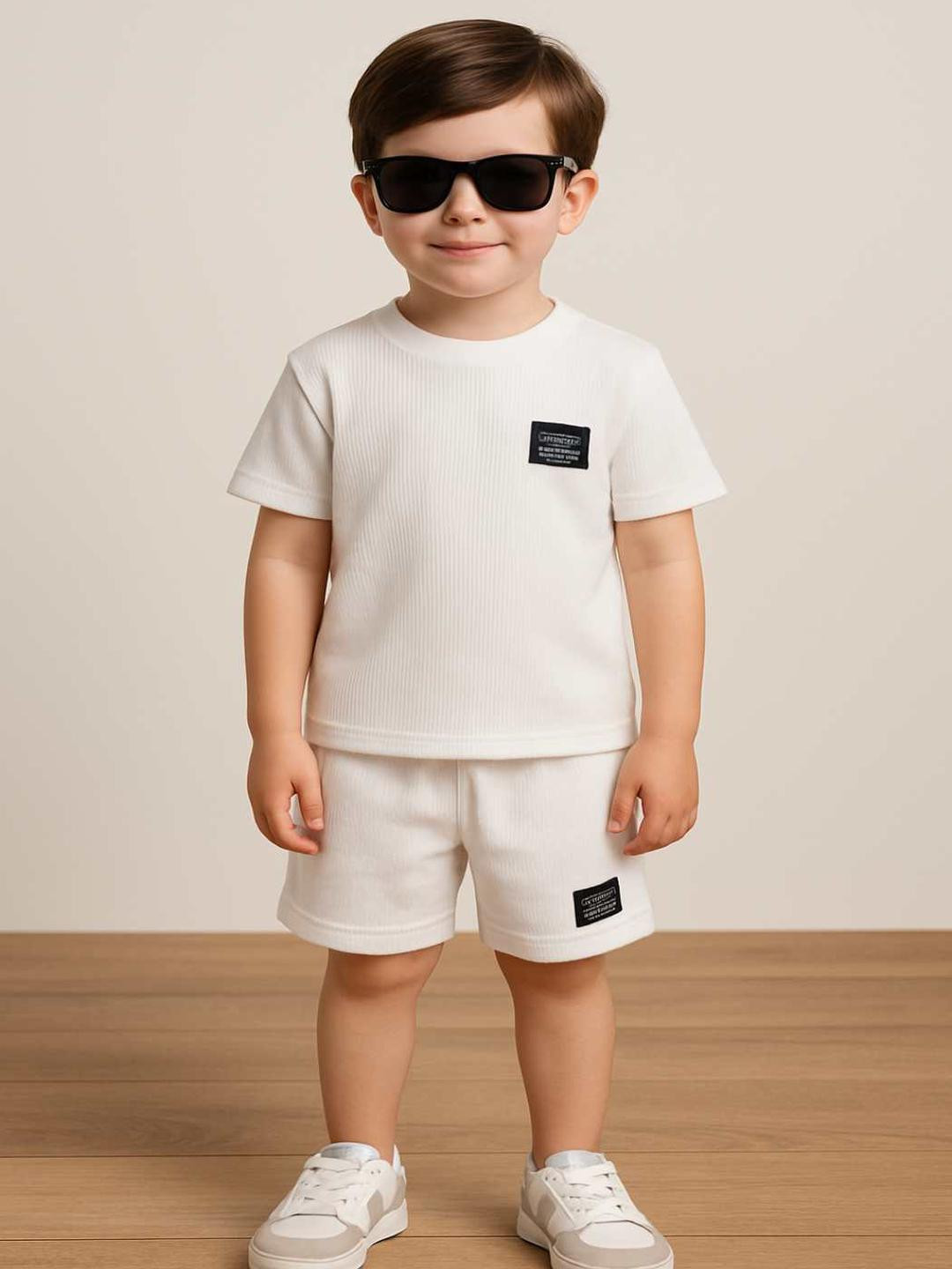 RAMIAAZ White Self Design Cotton Blend Clothing Set