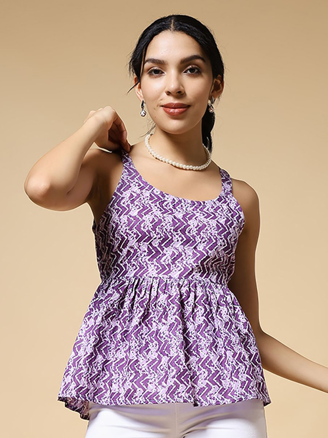 Istyle Can Women Batik Printed Cotton Peplum Top