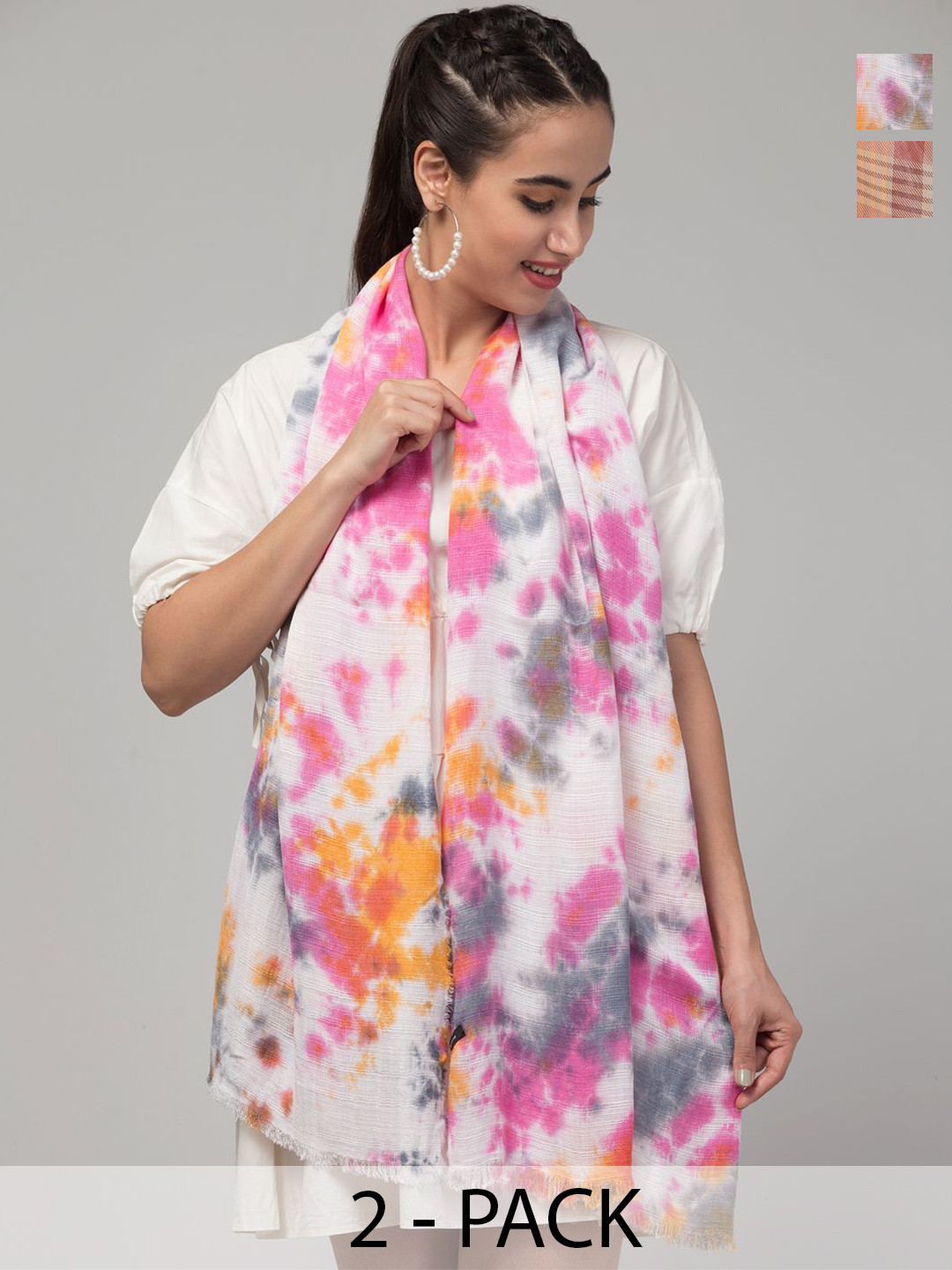 J Style Women Pack of 2 Abstract Printed Stoles