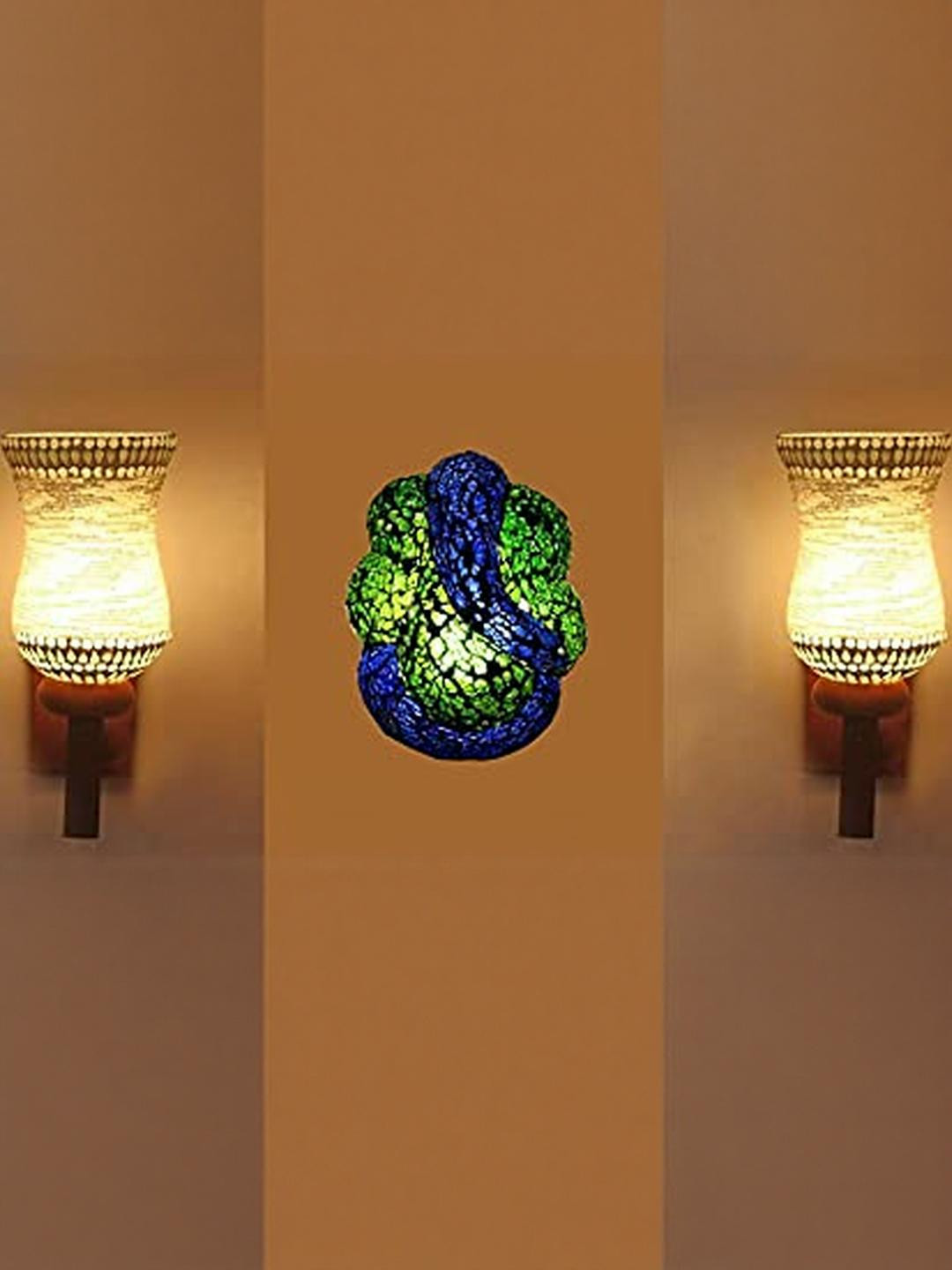 Somil Indore Mosaic Decorative Lamp Combo of Matching Wall Lamp & Blessing God Ganesh Wall Lamp, Multi Compatible with LED, Size: 13 X 13 X 27 Cm, Pack of 3.