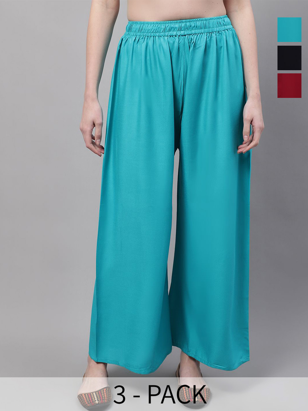 Valles365 by S.C. Women Pack Of 3Wide Leg Ethnic Palazzos