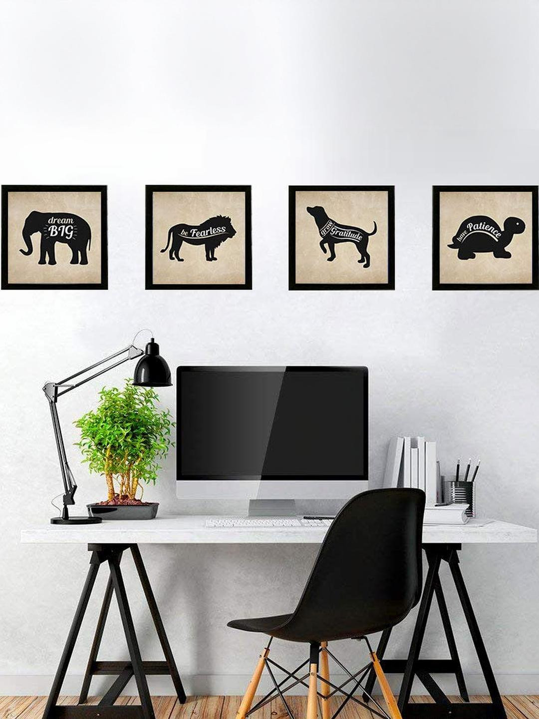 Chaka Chaundh Multicoloured Set of 4 Piece Wood Animal Wall Photographs