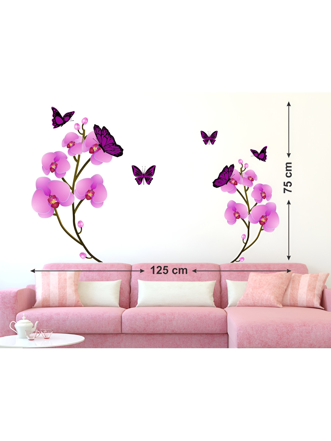 LANSTICK Purple Flower With Butterflies Self-Adhesive Wall Sticker