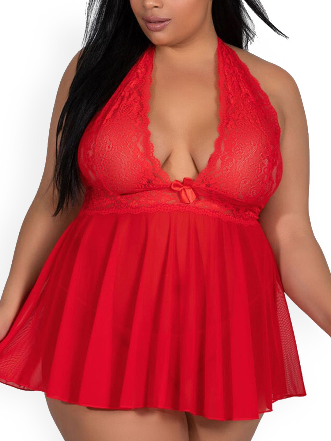 LoveAasan Women Self Design Halter Neck Plus Size Baby Doll