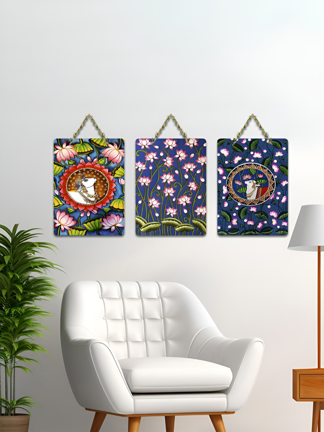 ArtVibes Purple & Pink 3 Pieces Ethnic Printed Wooden Wall Hanging Decors