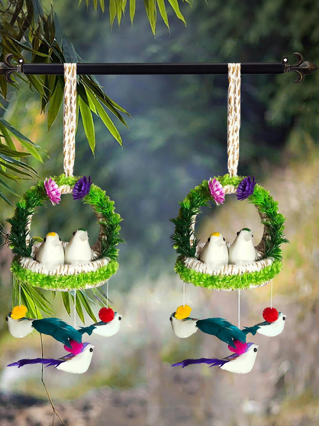 The Shine Store Artificial Flora Jute Balcony Hanging Birds Nest Wall Decor