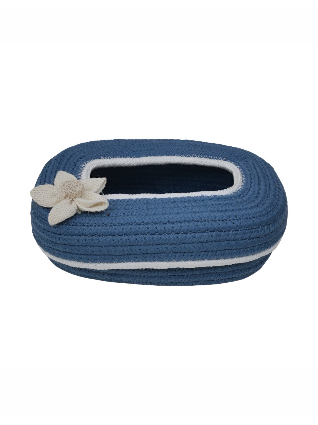 AURKA Blue & White Oval Tissue Holder With Wooden Button