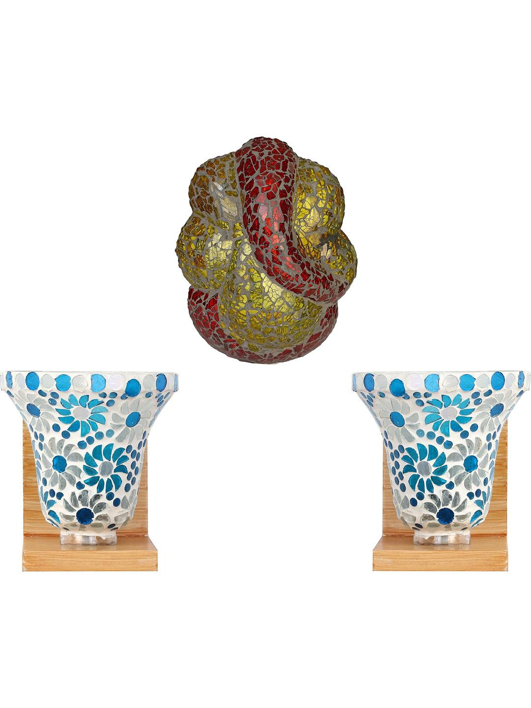 Somil Indore Mosaic Decorative Lamp Combo of Matching Wall Lamp & Blessing God Ganesh Wall Lamp, Multi Compatible with LED, Size: 14.5 X 14.5 X 15 Cm, Pack of 3.