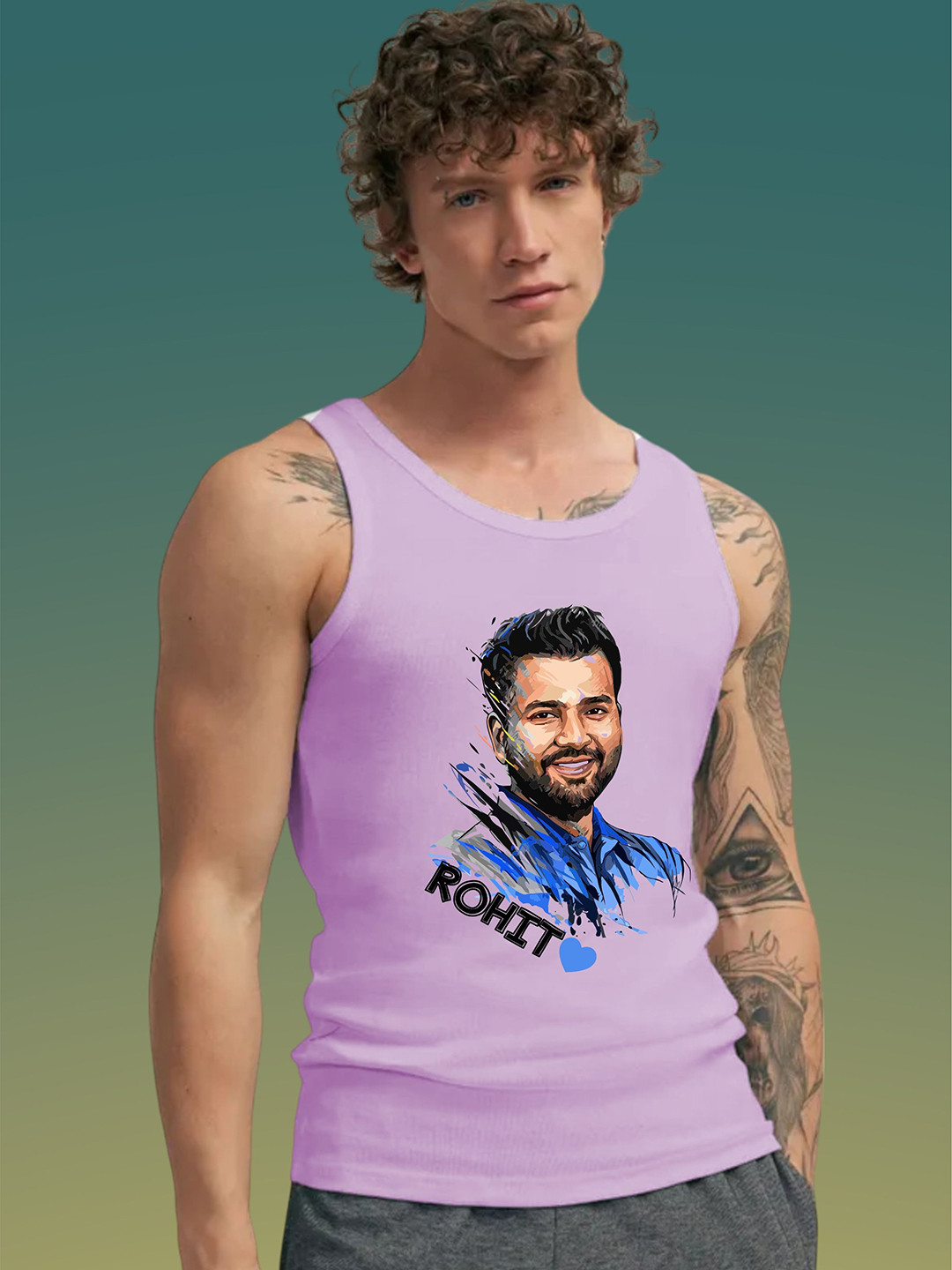 Uniplanet store Printed Scoop Neck Gym Vest UVM-ROHIT-FACE-PRPL-S
