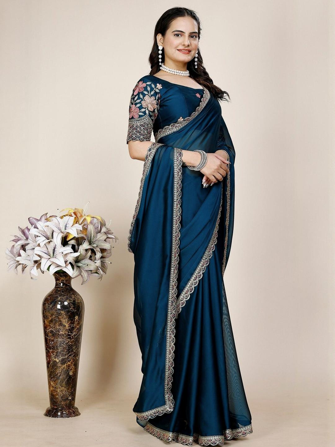 SHYAMLATA Embellished Sequinned Tissue Heavy Work Saree