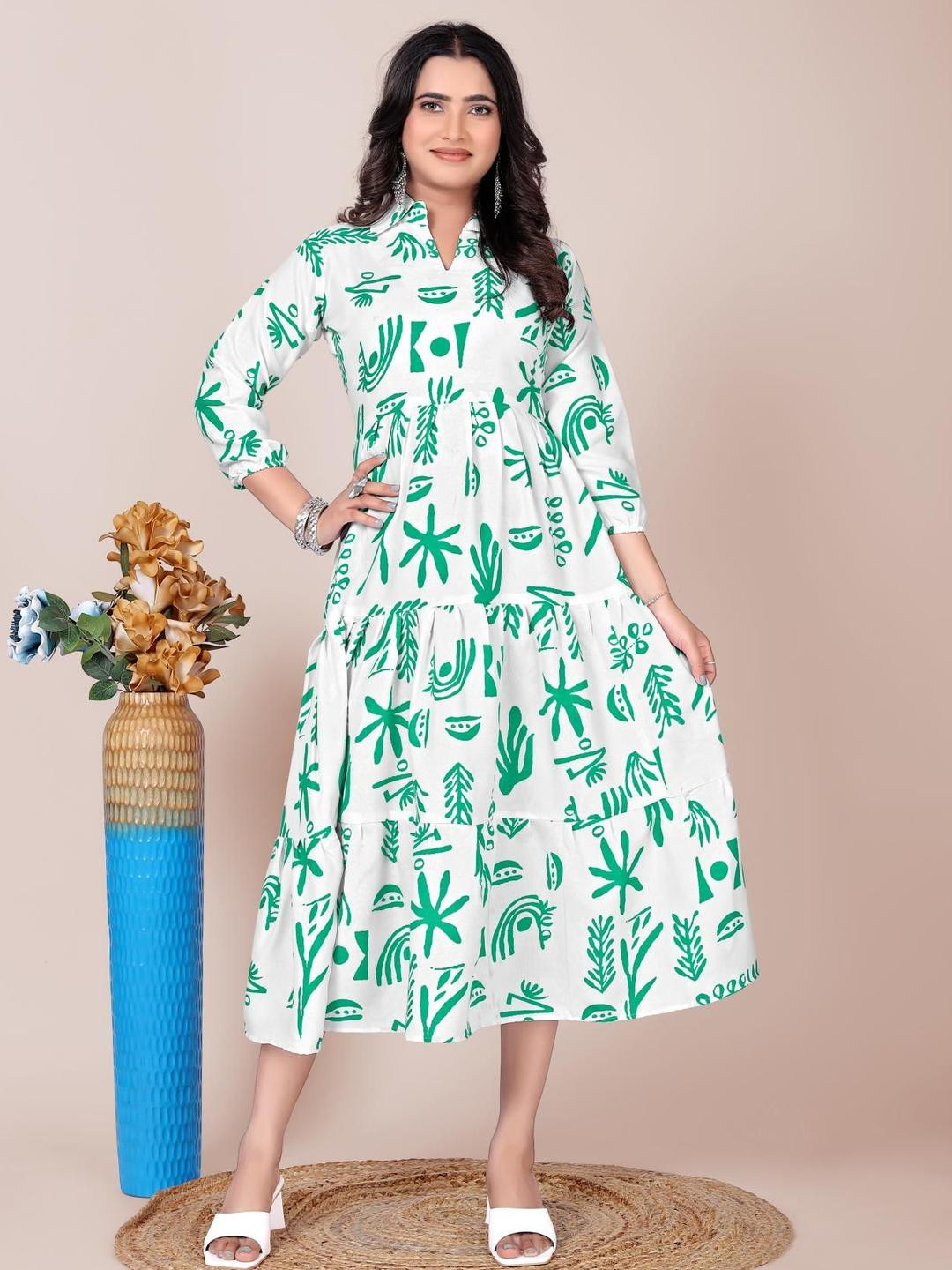 VenderVilla Print A-Line Midi Dress
