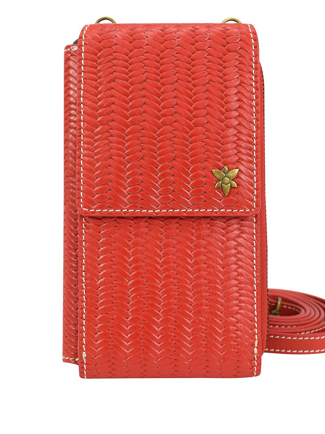 Anna by Anuschka Women Textured Herringbone Embossed Red Heritage RFID Zip Around Wallet