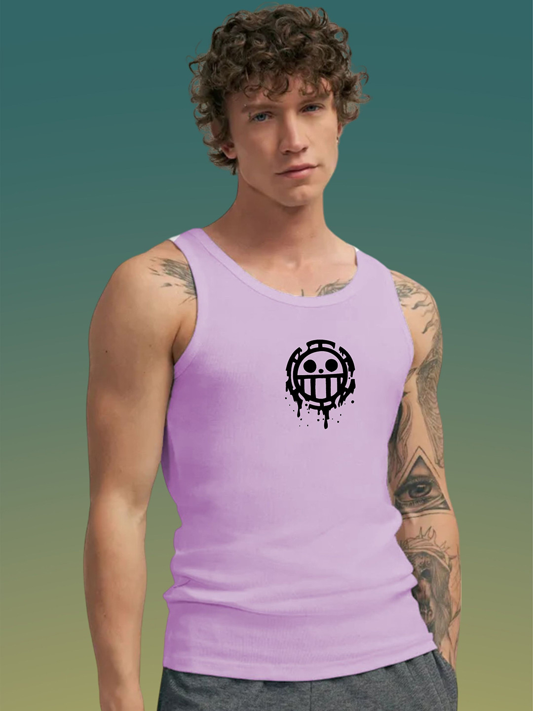 Uniplanet store Printed Scoop Neck Gym Vest UVM-LG-ONEPIECE-BLK-PRPL-S