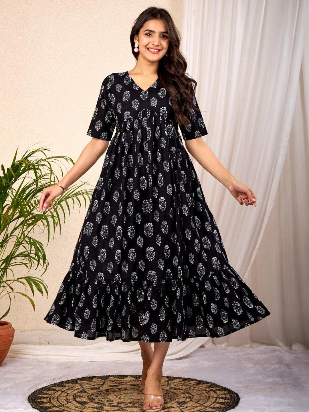 Le Mec Floral Print A-Line Midi Dress