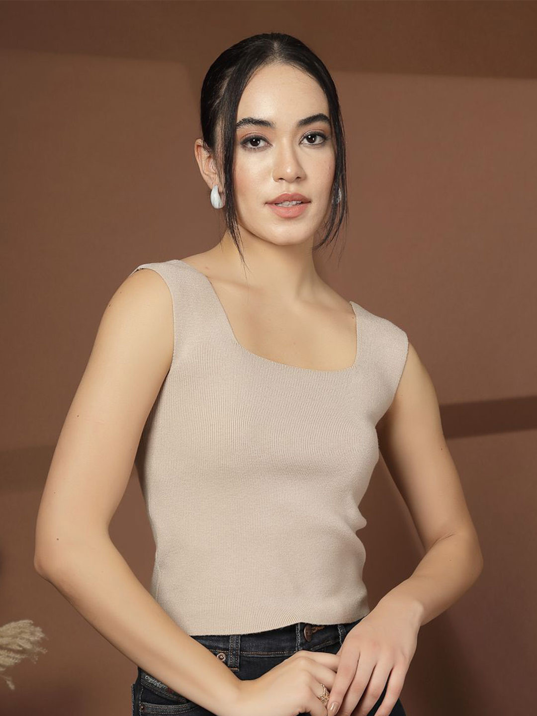 Mafadeny Women Sleeveless Ribbed Square Neck Top