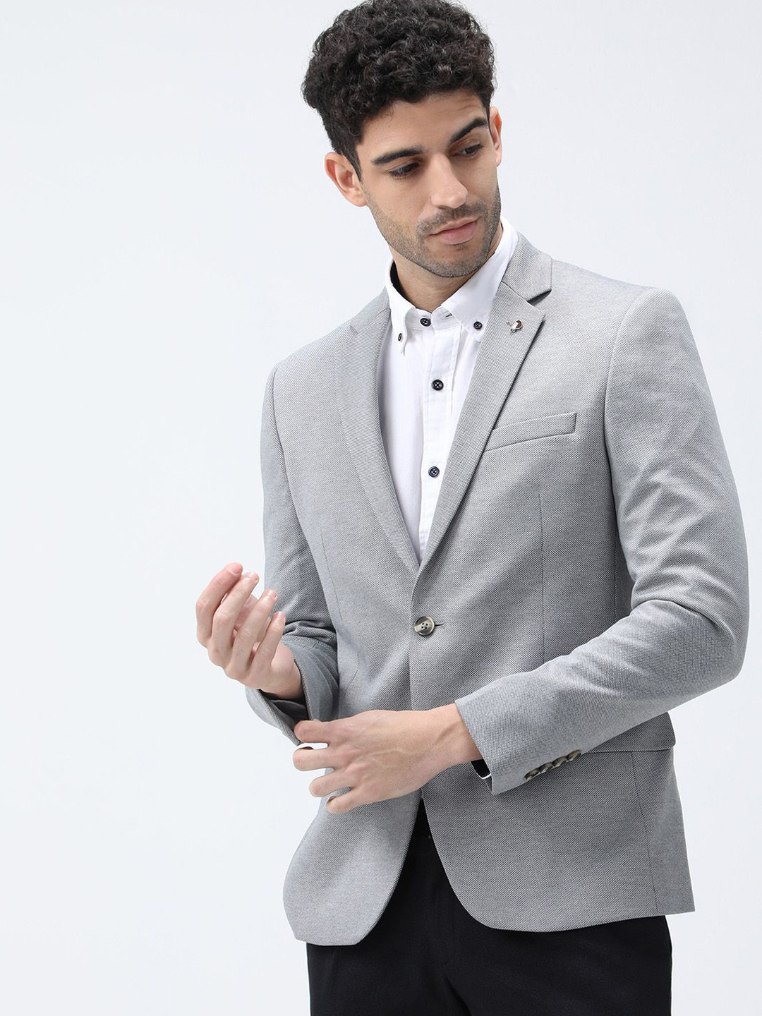 BARE BROWN Self Designed Slim-Fit Single Breasted Blazer