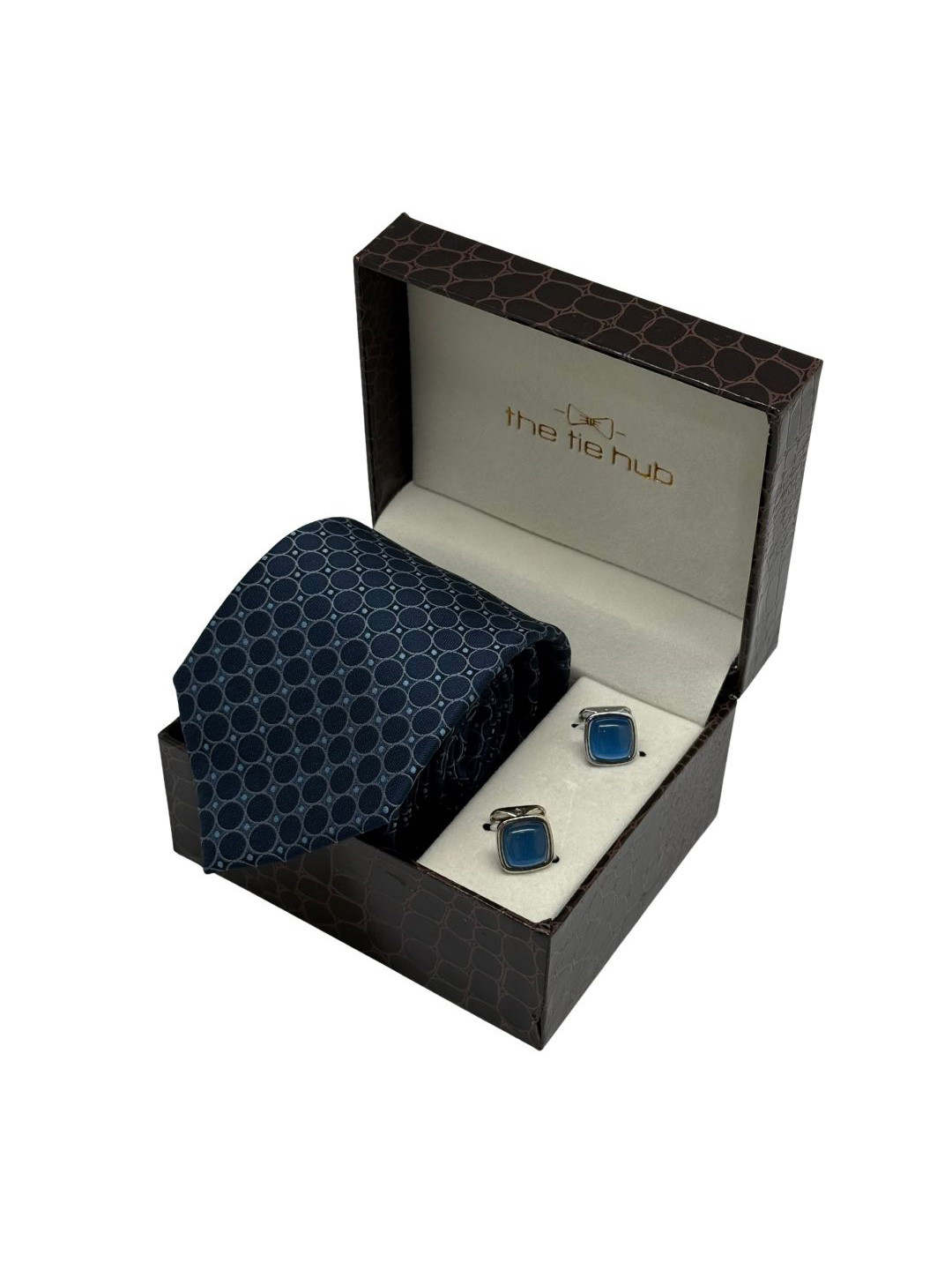 The Tie Hub Men Accessory Gift Set Of Geometric Printed Necktie with Cufflinks