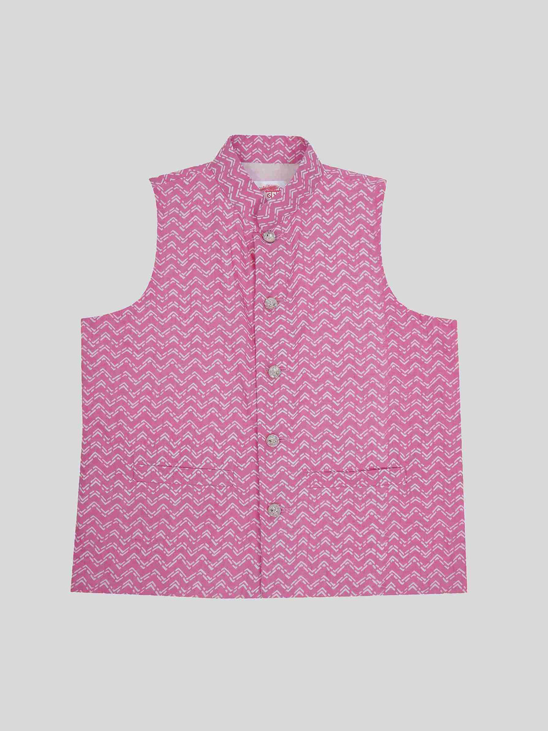 Little Bansi Boys Zig Zag Jaipuri Printed Nehru Jacket
