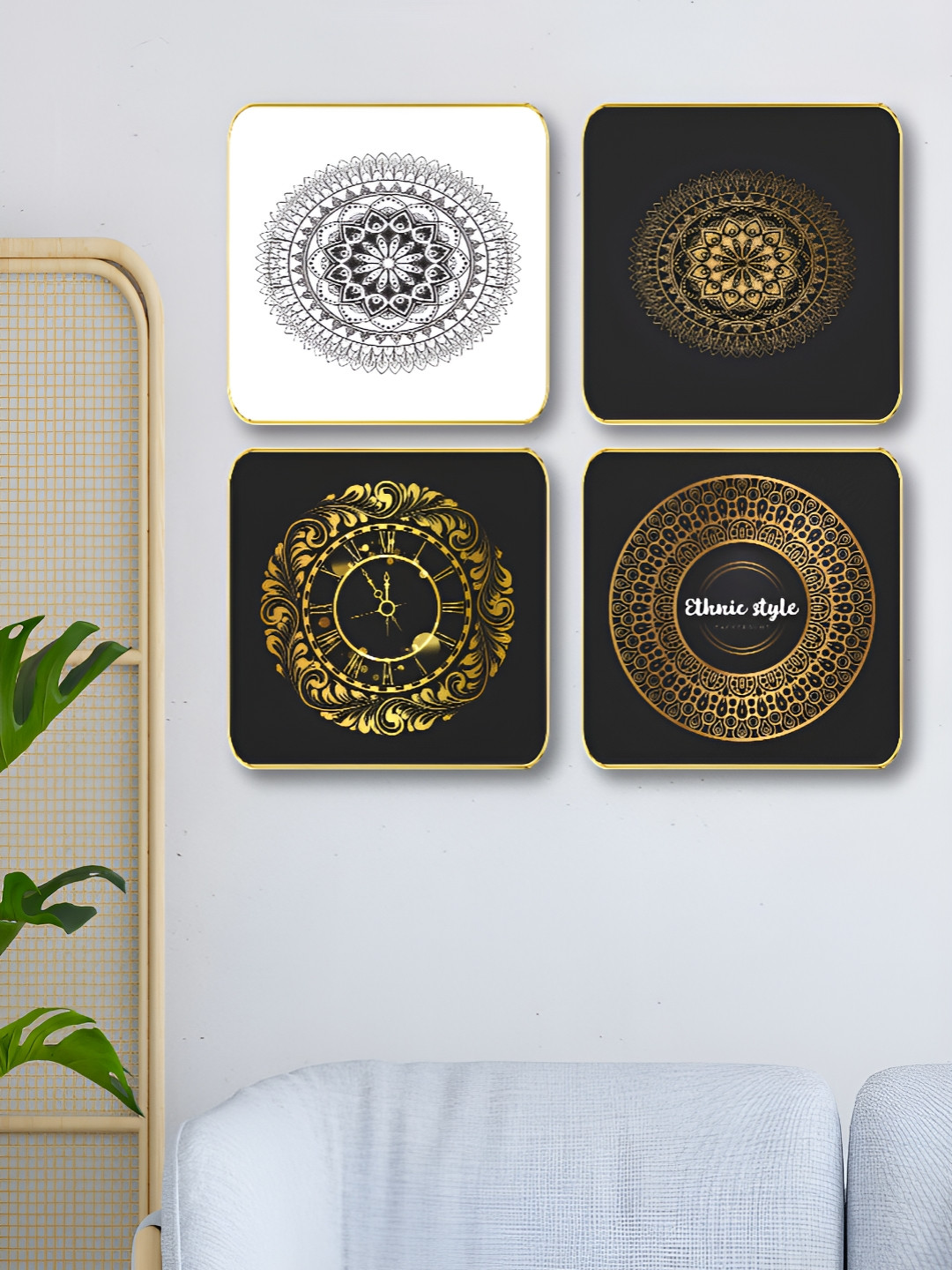 Livin'luxe Gold-Toned & White 4 Pieces Mandala Wall Arts