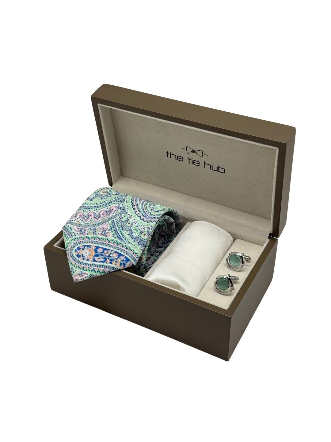 The Tie Hub Men Accessory Gift Set of Necktie with Round Cufflinks & Pocket Square