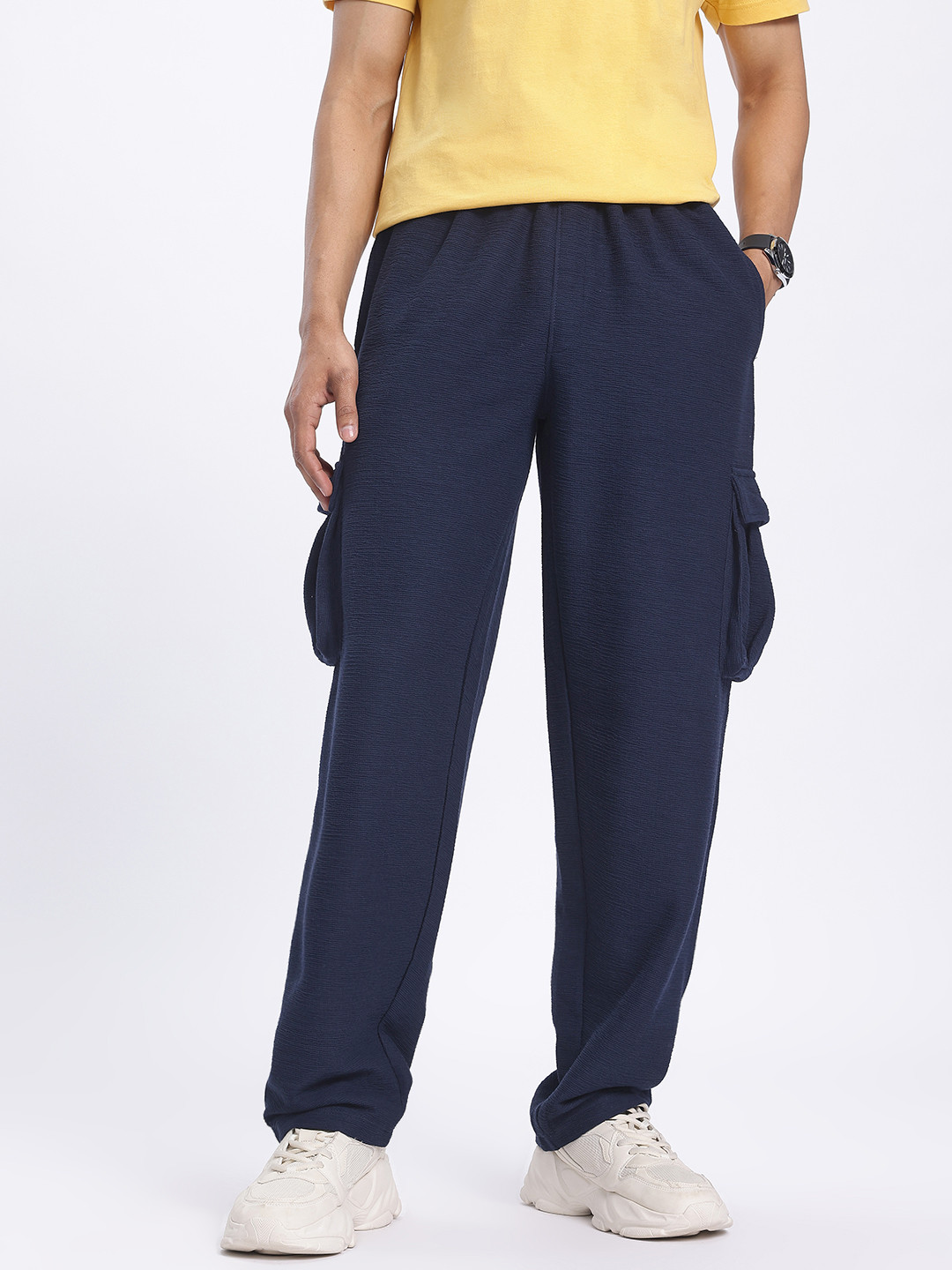 glitchez Men Casual Comfort Textured Cargo Style Track Pants