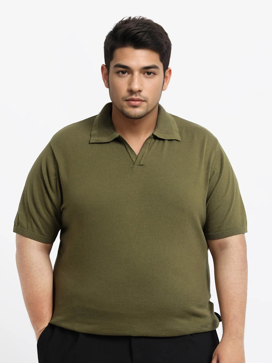 RARE RABBIT Men Plus Size Solid Polo Collar Cotton Boxy T-shirt