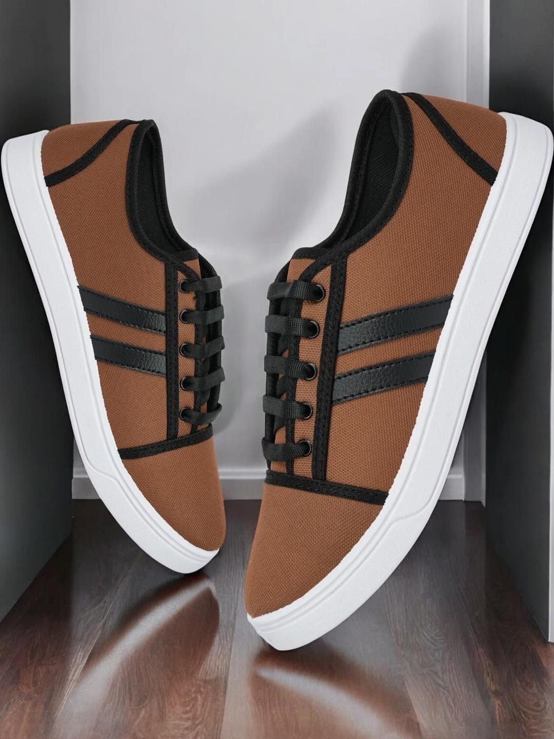 Free Kicks Men Tan Mesh Marking Running Sports Shoes