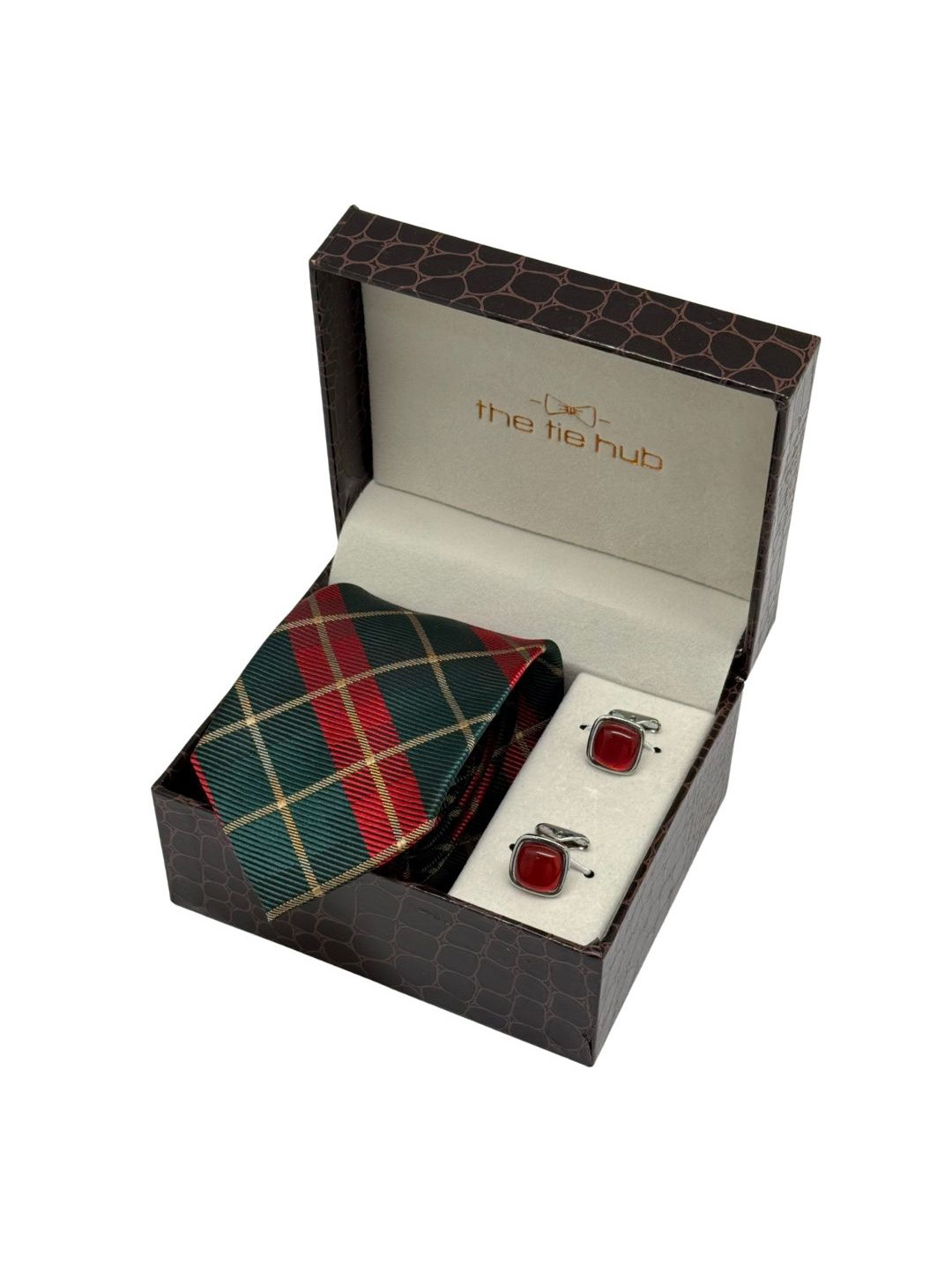 The Tie Hub Men Checkered Necktie with Square Cufflinks Gift Sets