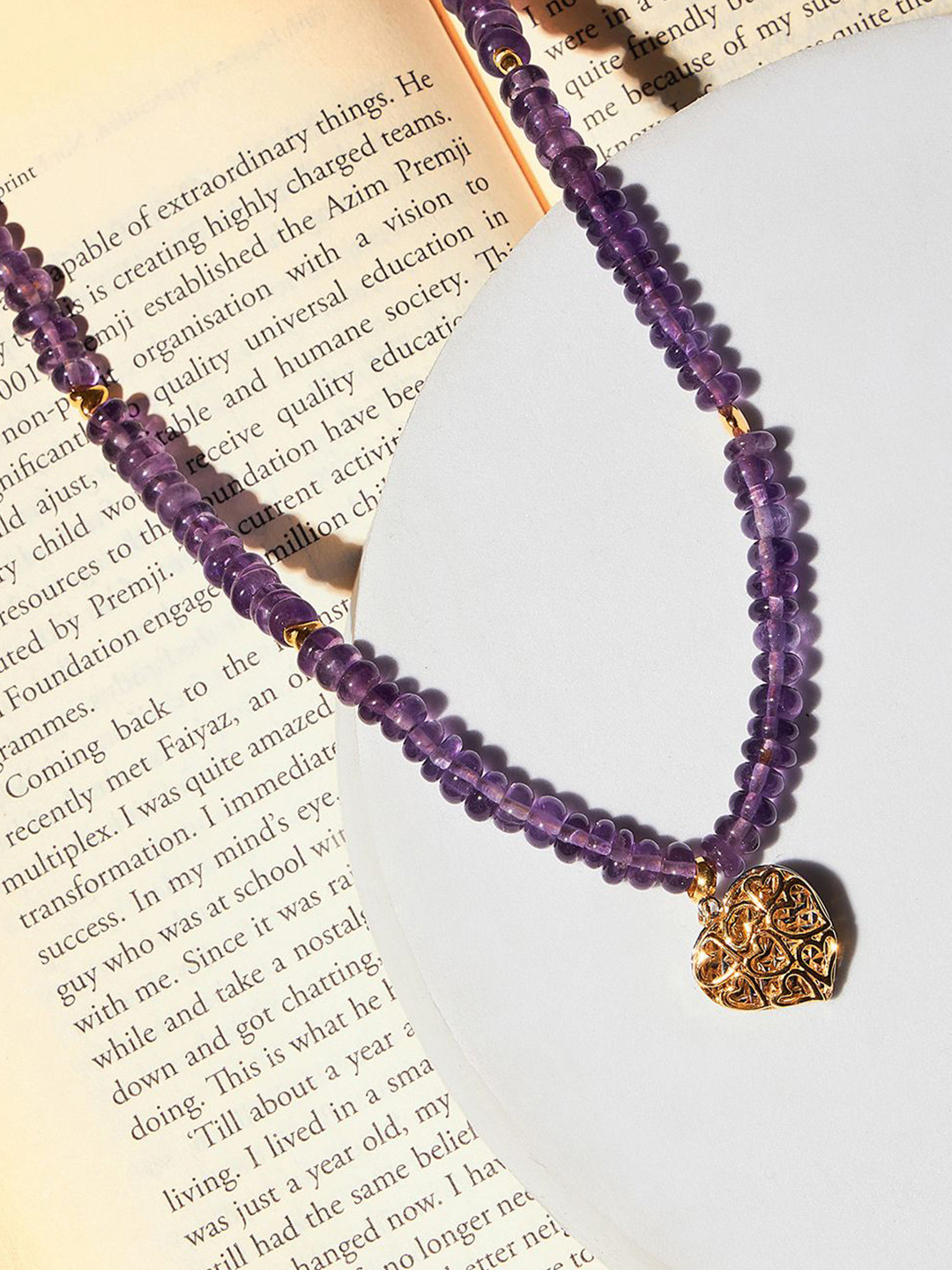 Stone Story By Shruti Sterling Silver Gold-Plated Amethyst Studded Necklace