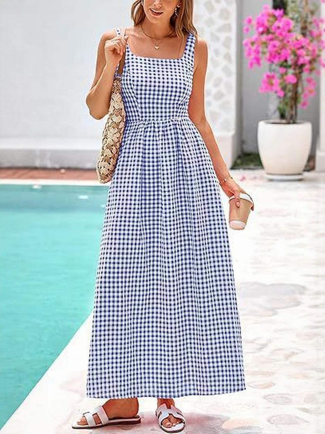 Outzidr Checked Maxi Dress