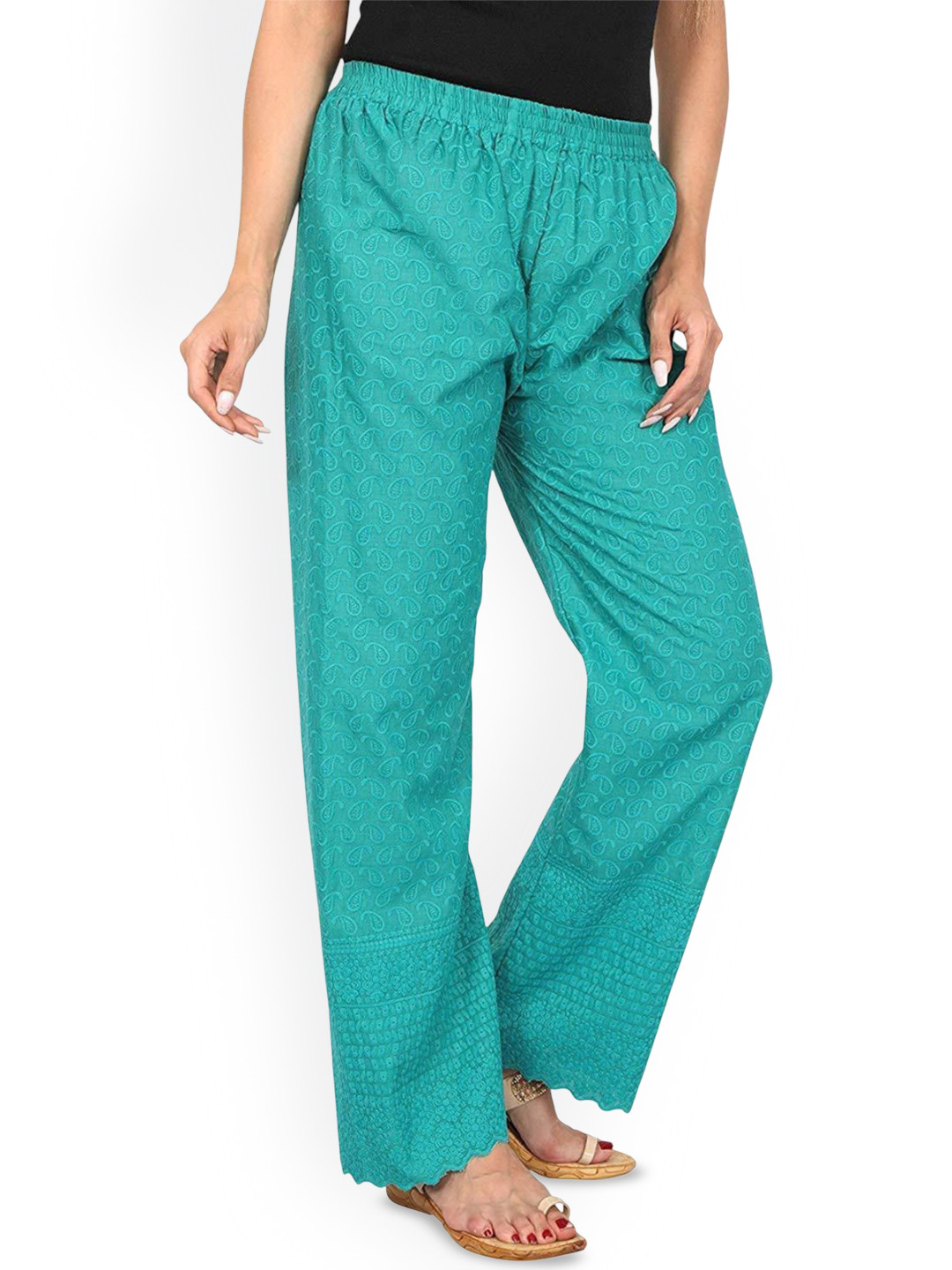 SRISARAS Large Women Printed Cotton Regular Fit Mid-Rise Trousers