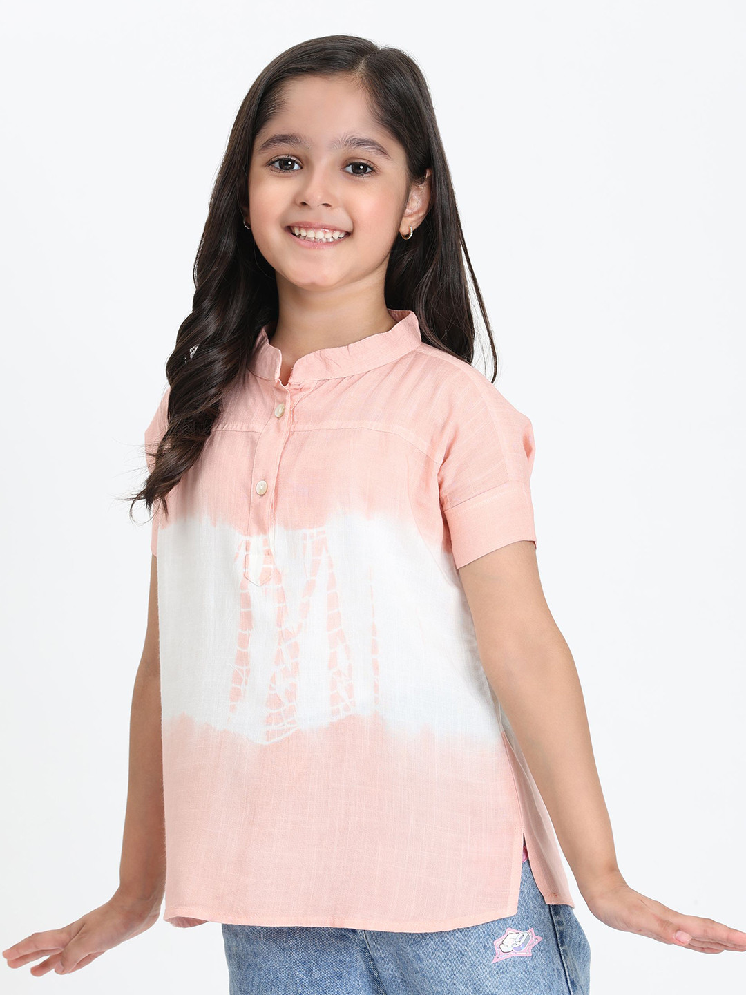 Maaesa Girls Stylish Tie and Dye Dyed Mandarin Collar Top