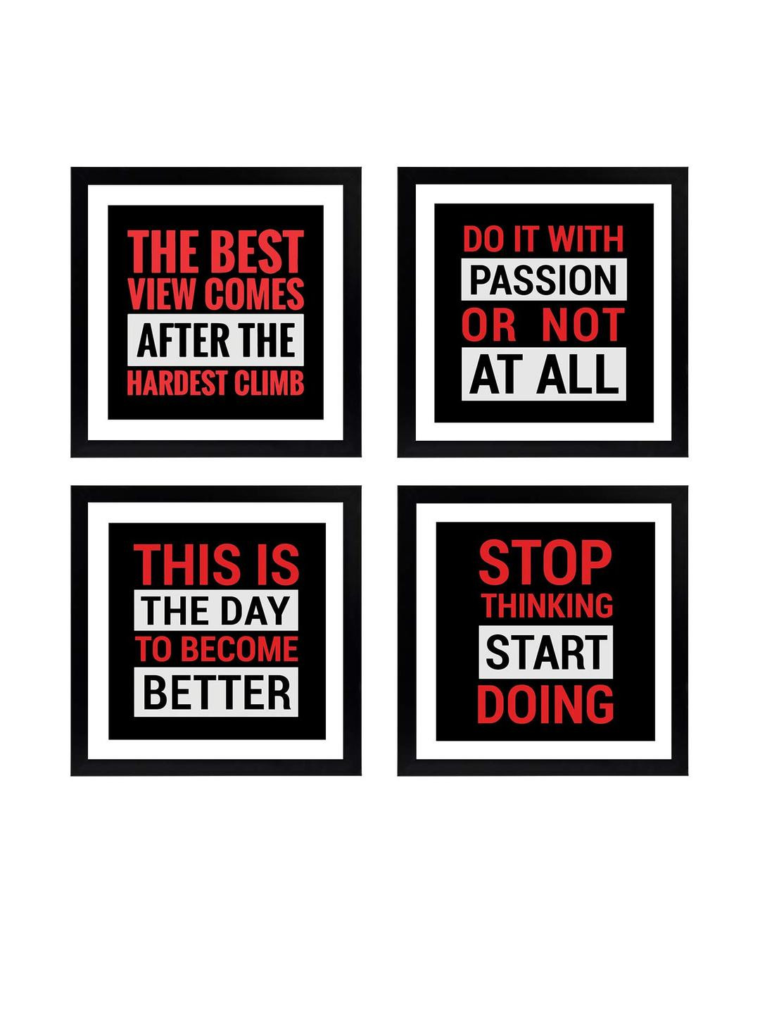 Chaka Chaundh Black & Red Set of 4 Piece Wood Wall Art